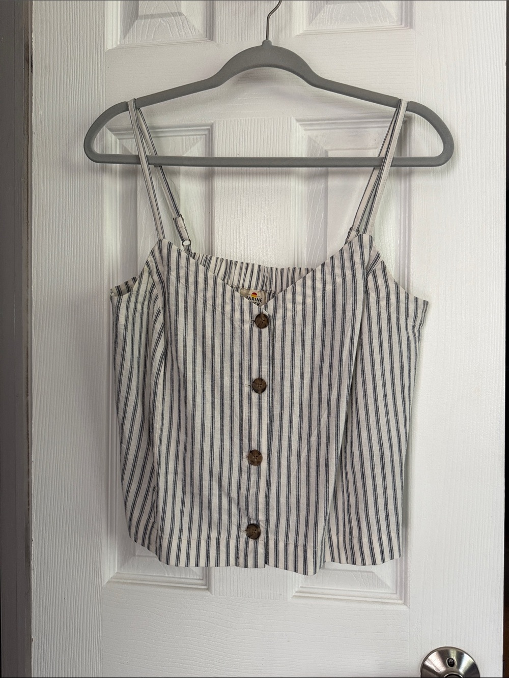 Marine Layer Ivory Camisole with Navy Stripes and Buttons